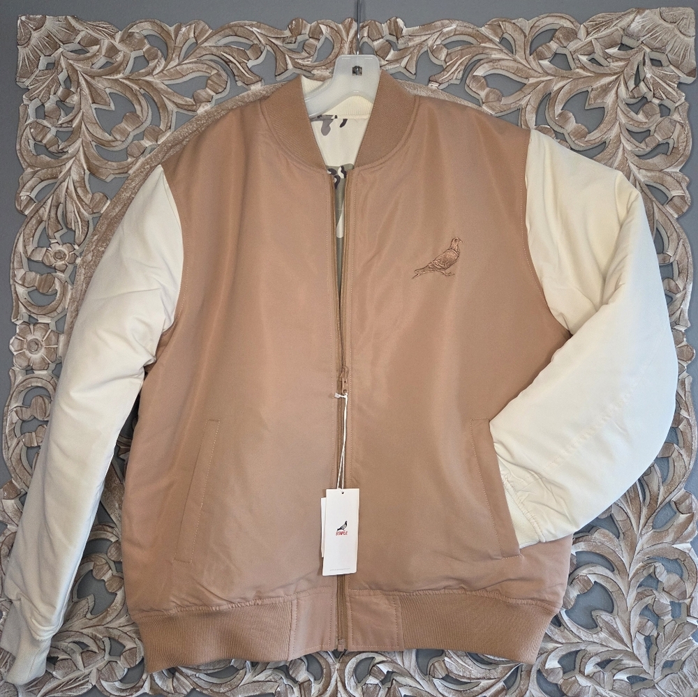 Staple Two-Tone Pigeon Bomber Jacket in Tan and Cream